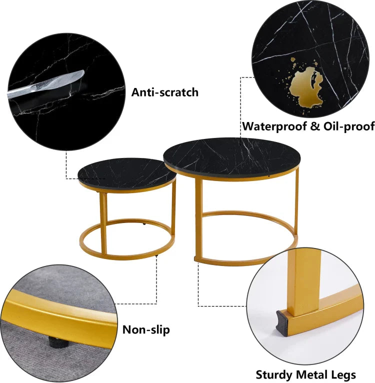 Black Round Nesting Coffee Table Set (2-Piece)