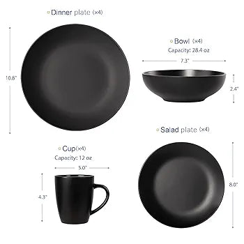 Black Dinnerware Set – 16 Piece