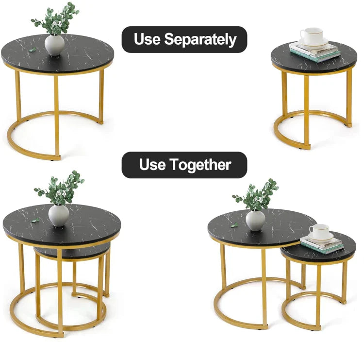 Black Round Nesting Coffee Table Set (2-Piece)
